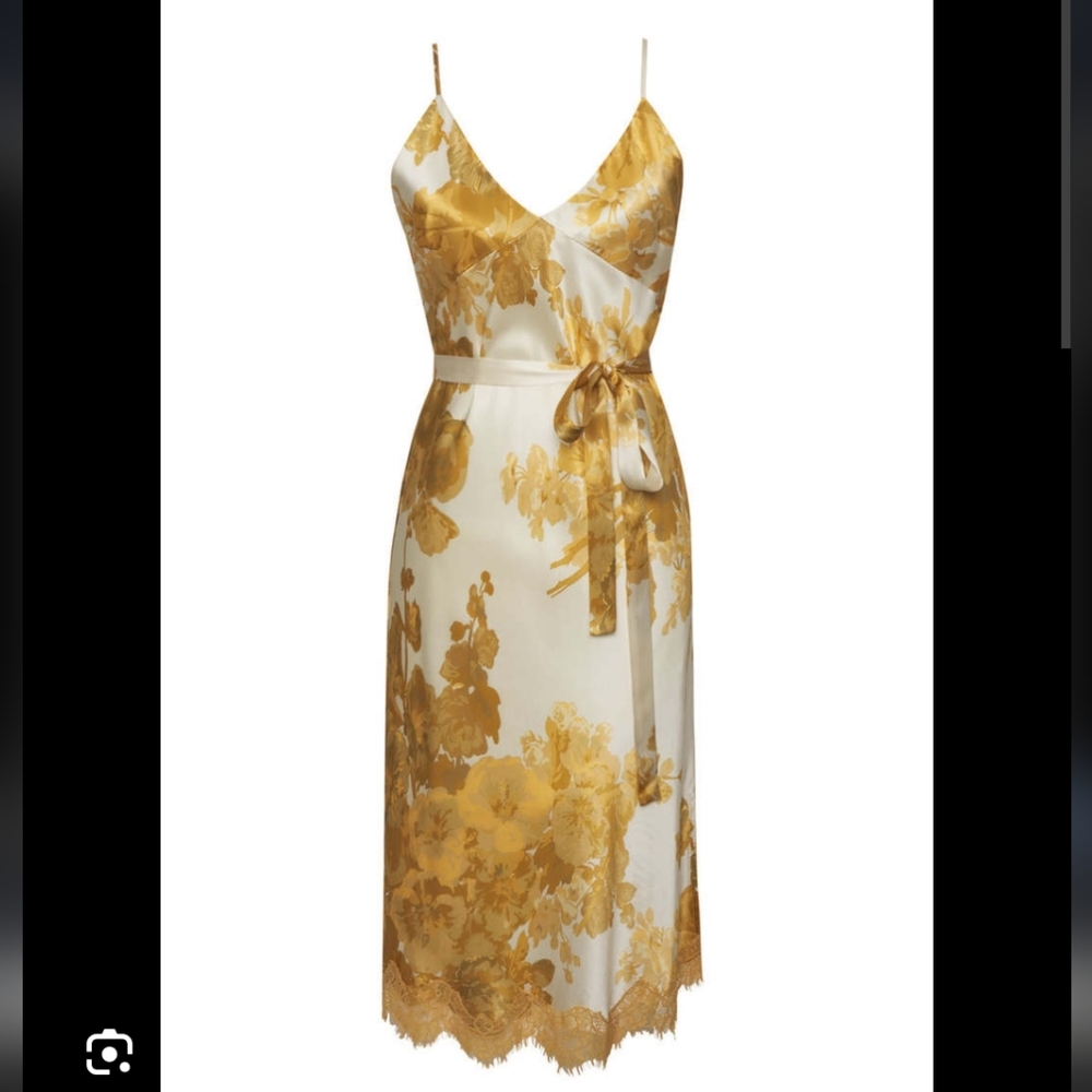 Silk Dress, Cream And Gold Floral, Belt,  Lace - New With Tag